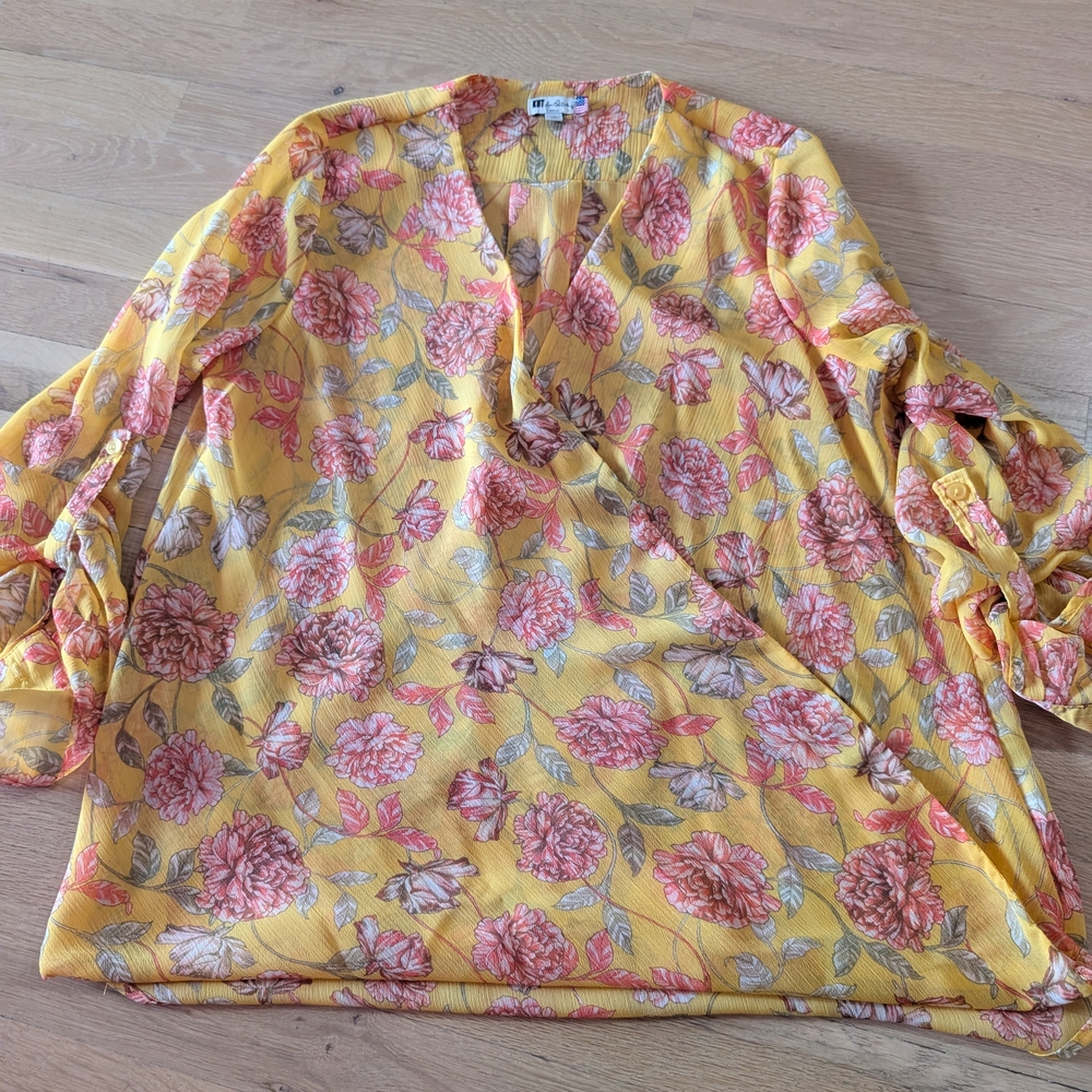 Kut from the Kloth Yellow and Pink Floral Blouse